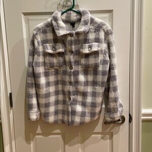 Art Class Kids Gray and With Checkered Sherpa Button Down Jacket Size 14